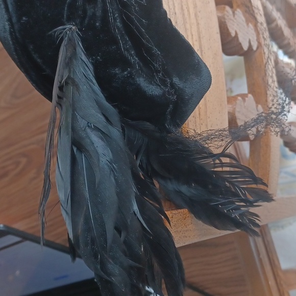 Vintage 1920's Black Velvet Hat with Raven Feathers - Picture 2 of 6